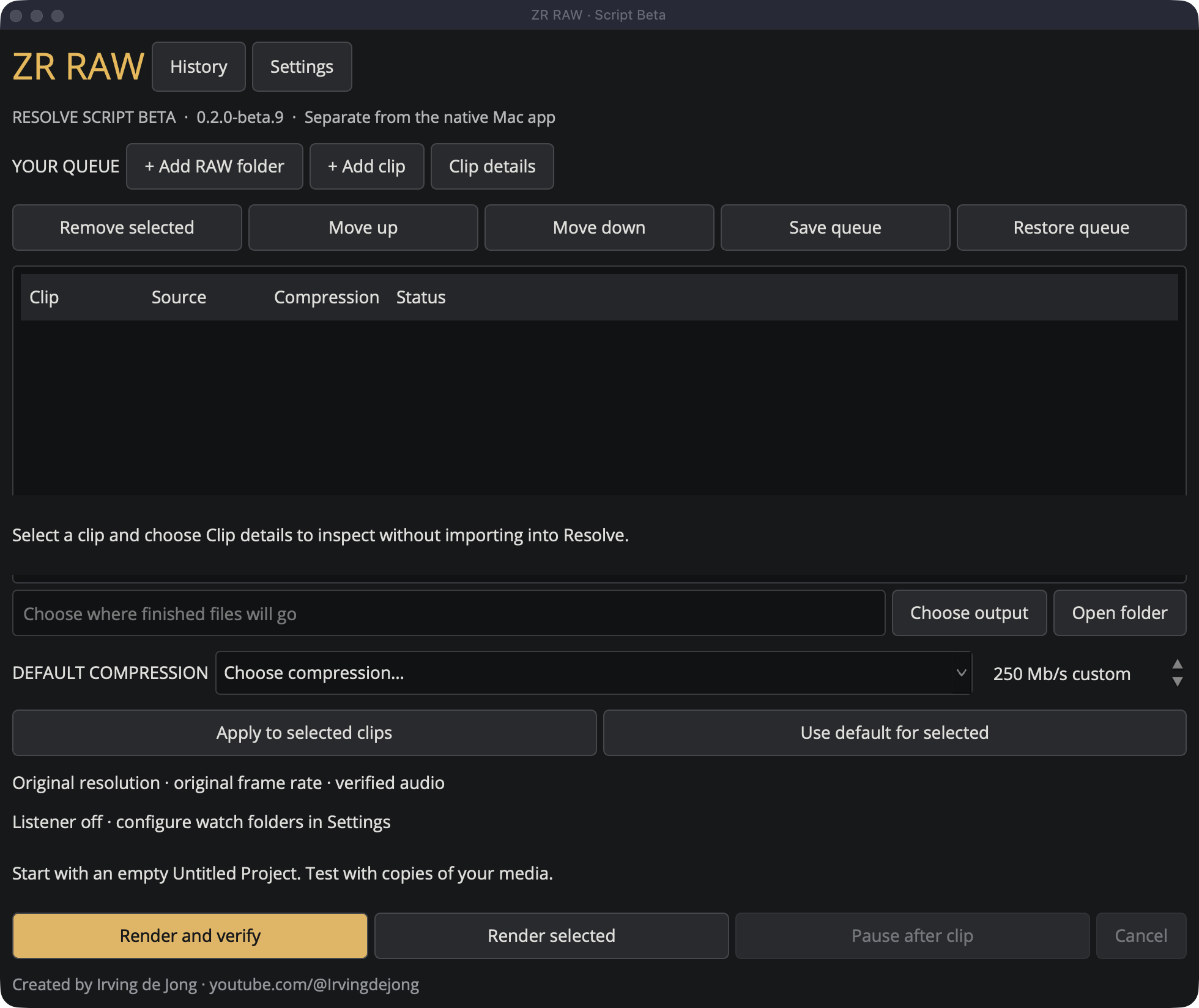 Actual signed Beta 9 queue window on macOS Resolve 21.1
