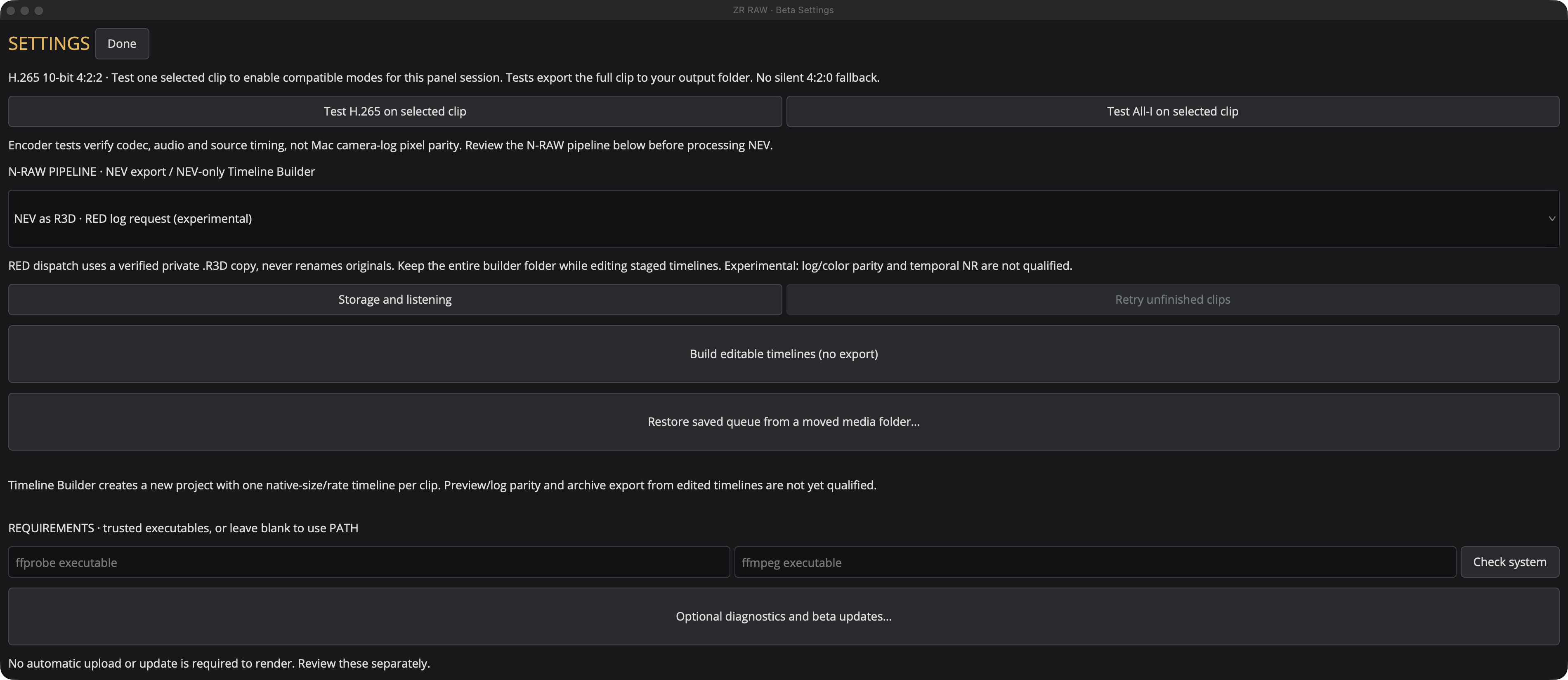 Actual signed Beta 9 settings window on macOS Resolve 21.1